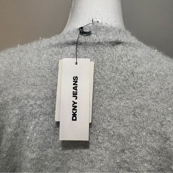 NWT DKNY Metallic Sweater womens size XL with bell sleeves in gray and black - Picture 9 of 10